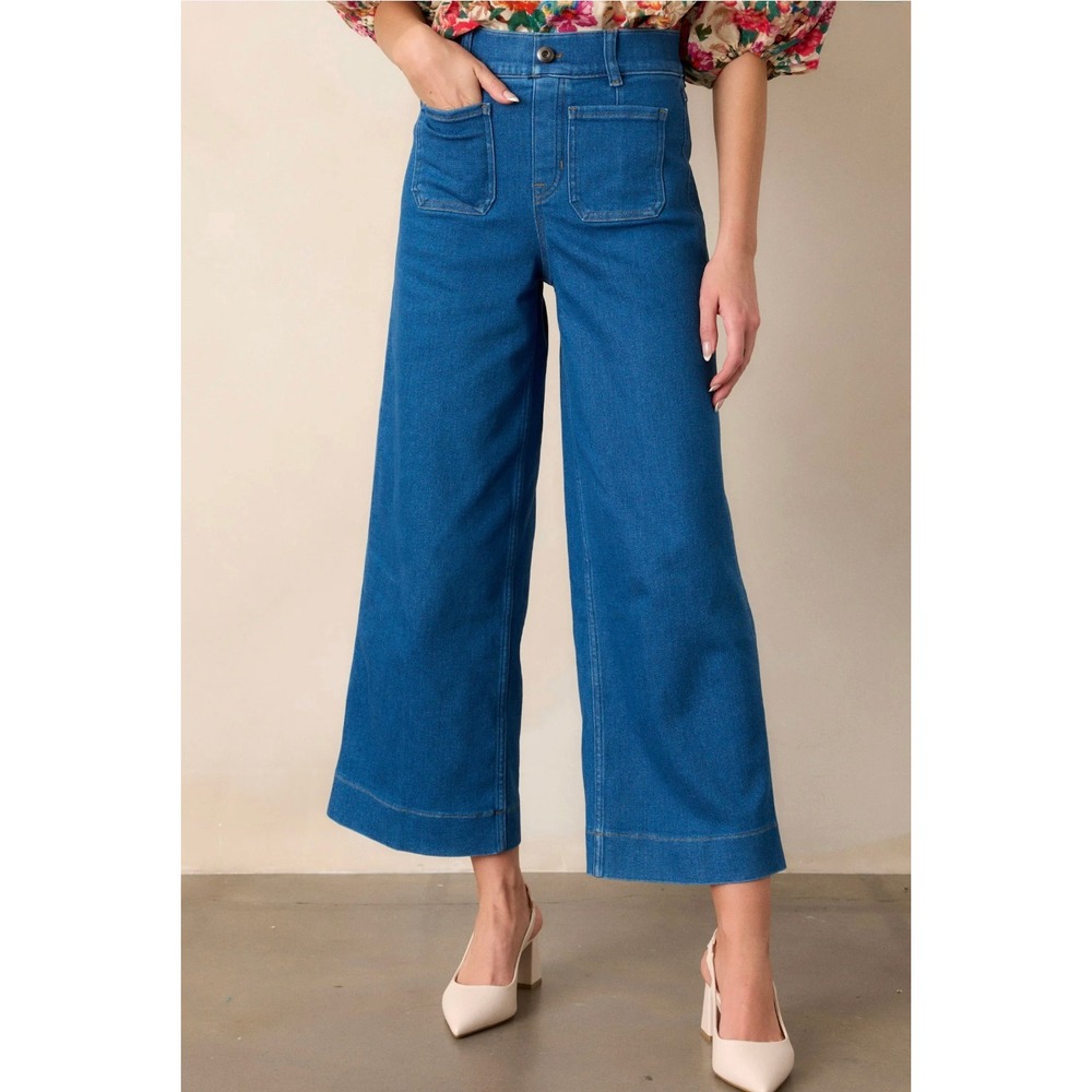 NWT SPANX EveryWear Cropped Wide Leg Shaping Jeans Women Small Washed Blue NEW